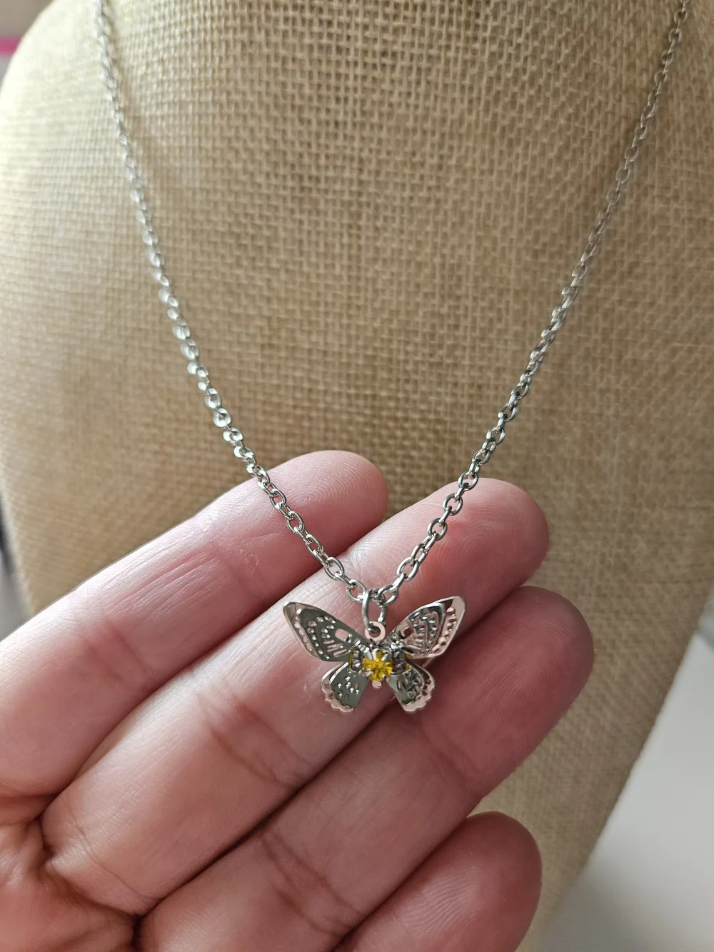 Paparazzi Jewerly Silver Butterfly Pendant Necklace with Yellow Accent
